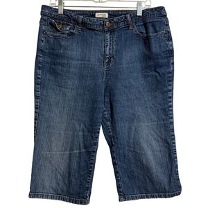 St Johns Bay Stretch Womens Denim Capri Shorts Medium Wash Blue Size 14